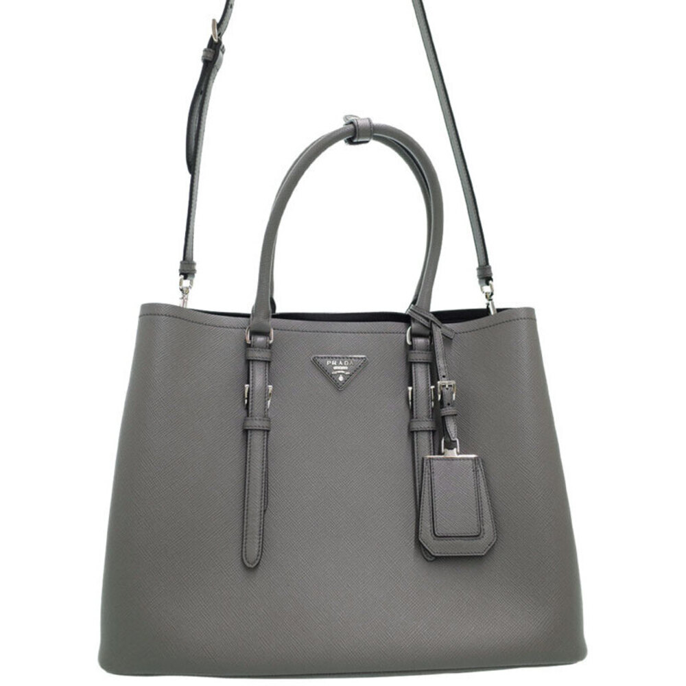 Prada Saffiano leather Cuir double handle 2way tote Gray